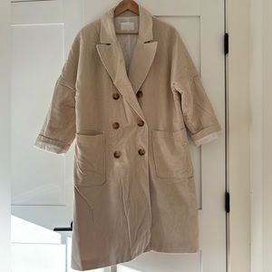 Oak + Fort Cream Corduroy Long Trench Coat One Size